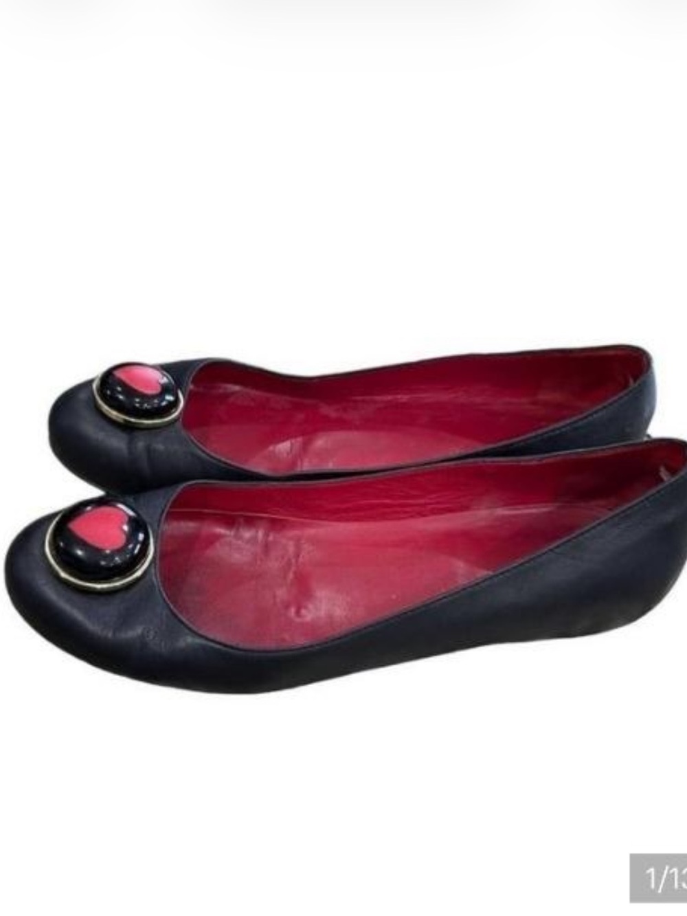 Love Moschino Black Leather Ballet Flats with Pink Interior and Pink Accent